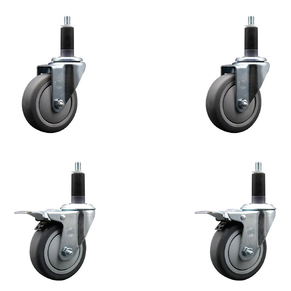 SCC-EXTTL20S414-TPRB-2-S-2-118 Thermoplastic Rubber Swivel Expanding Stem Caster with 4 in. Gray Wheels & 1.13 in. Stems - Set of 4