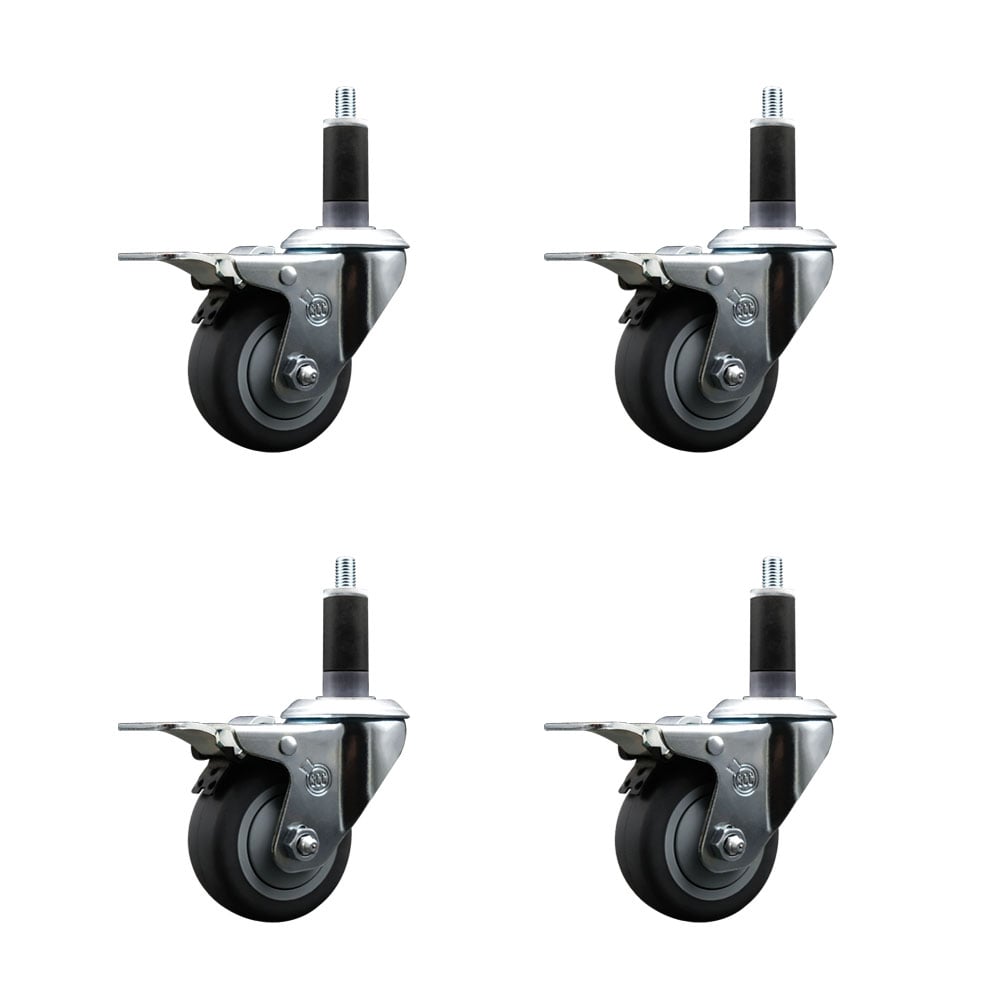 SCC-SSEXTTL20S314-TPRB-118-4 Stainless Steel Thermoplastic Rubber Swivel Expanding Stem Caster with 3 in. Gray Wheels & 1.13 in. Stemss - Set of 4