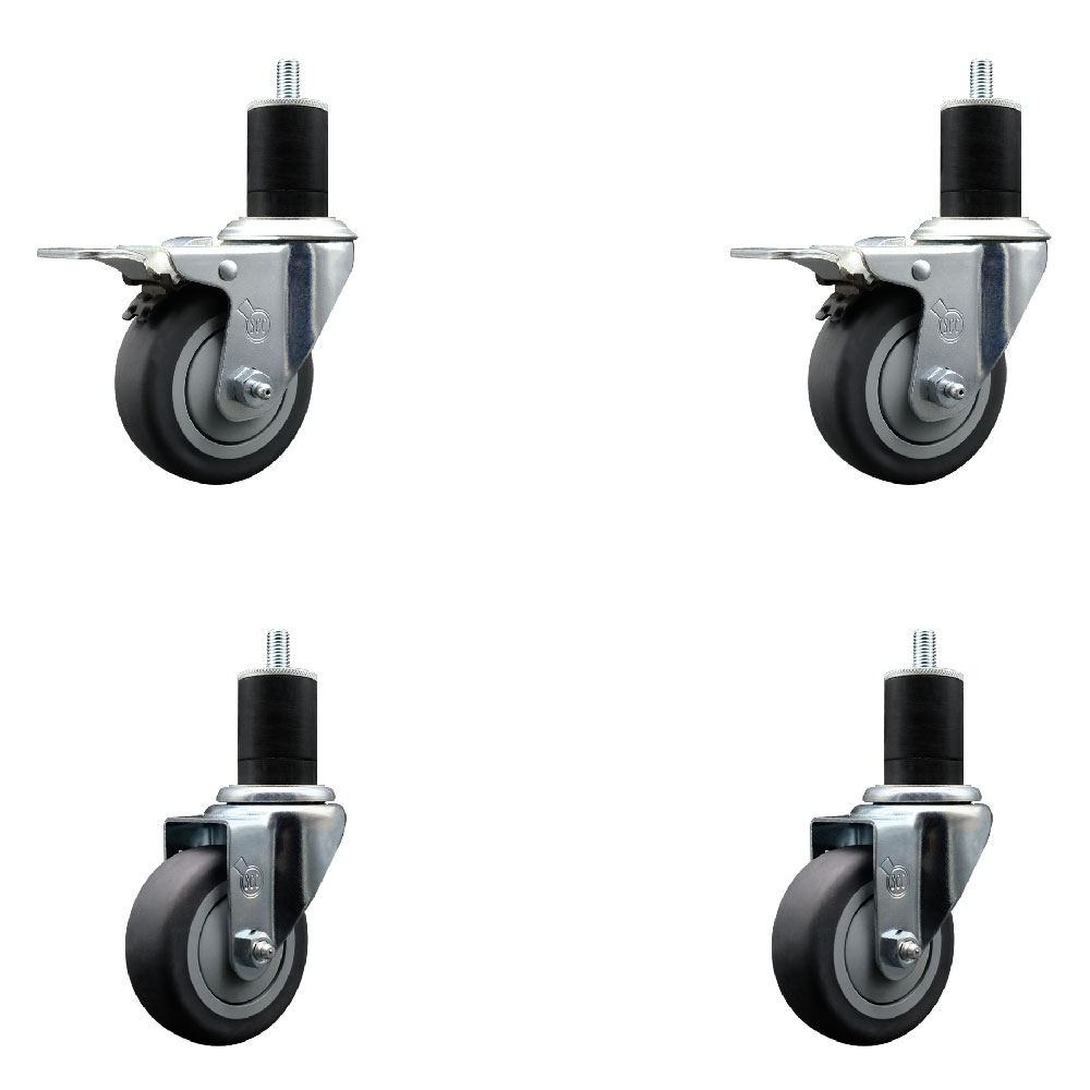 SCC-EXTTL20S3514-TPRB-2-S-2-134 Thermoplastic Rubber Swivel Expanding Stem Caster with 3.5 in. Gray Wheels & 1.75 in. Stems - Set of 4