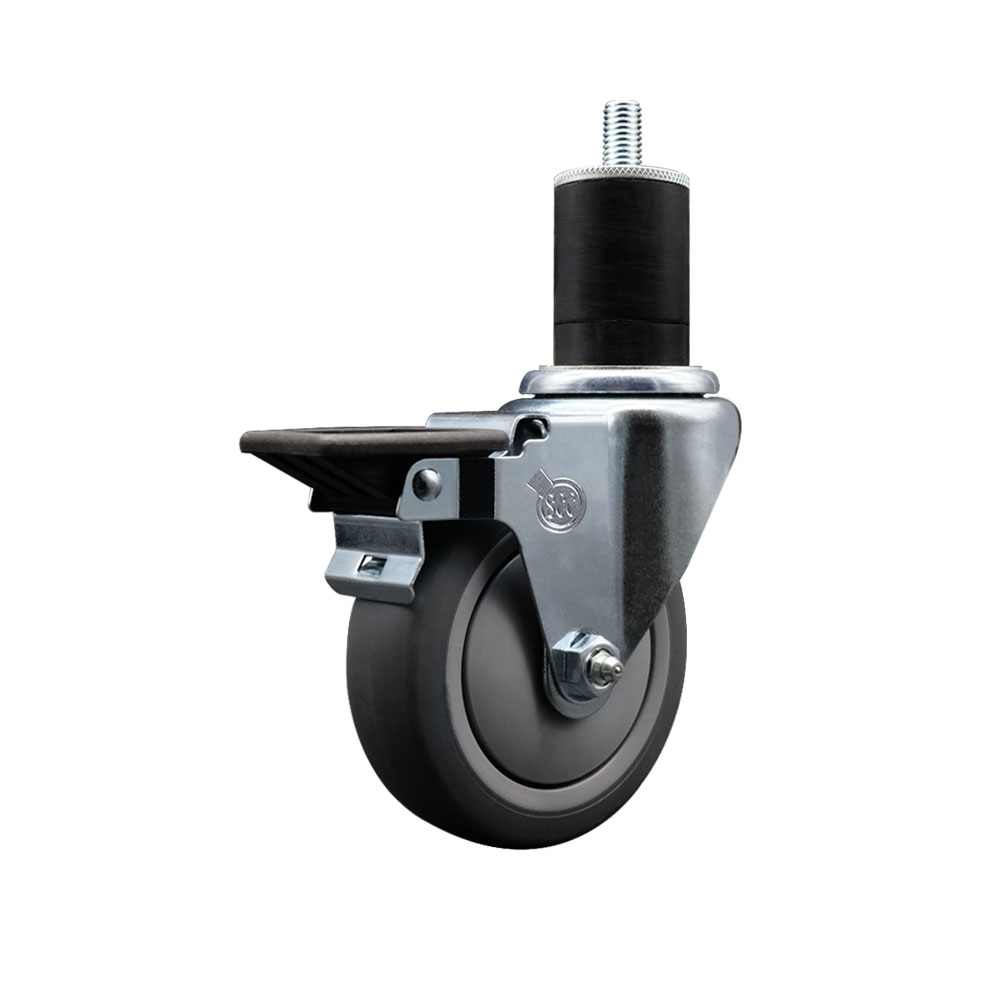 SCC-EX20S414-TPRB-PLB-134 Thermoplastic Rubber Swivel Expanding Stem Swivel Caster with 4 in. Gray Wheel & 1.75 in. Stem & Posi Locking Brake
