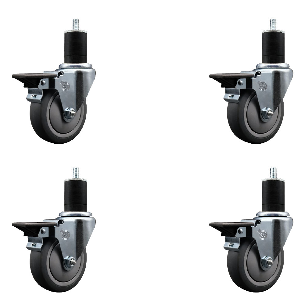 SCC-EX20S414-TPRB-PLB-134-4 Thermoplastic Rubber Swivel Expanding Stem Caster with 4 in. Gray Wheels & 1.75 in. Stems - Set of 4