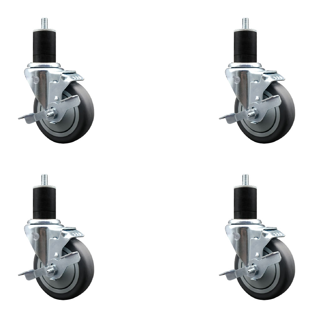 SCC-EX20S414-TPRB-TLB-134-4 Thermoplastic Rubber Swivel Expanding Stem Caster with 4 in. Gray Wheels & 1.75 in. Stems - Set of 4