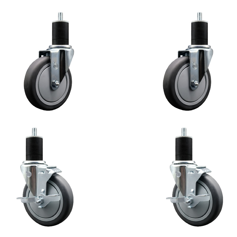 SCC-EX20S514-TPRB-2-TLB-2-134 Thermoplastic Rubber Swivel Expanding Stem Caster with 5 in. Gray Wheels & 1.75 in. Stems - Set of 4