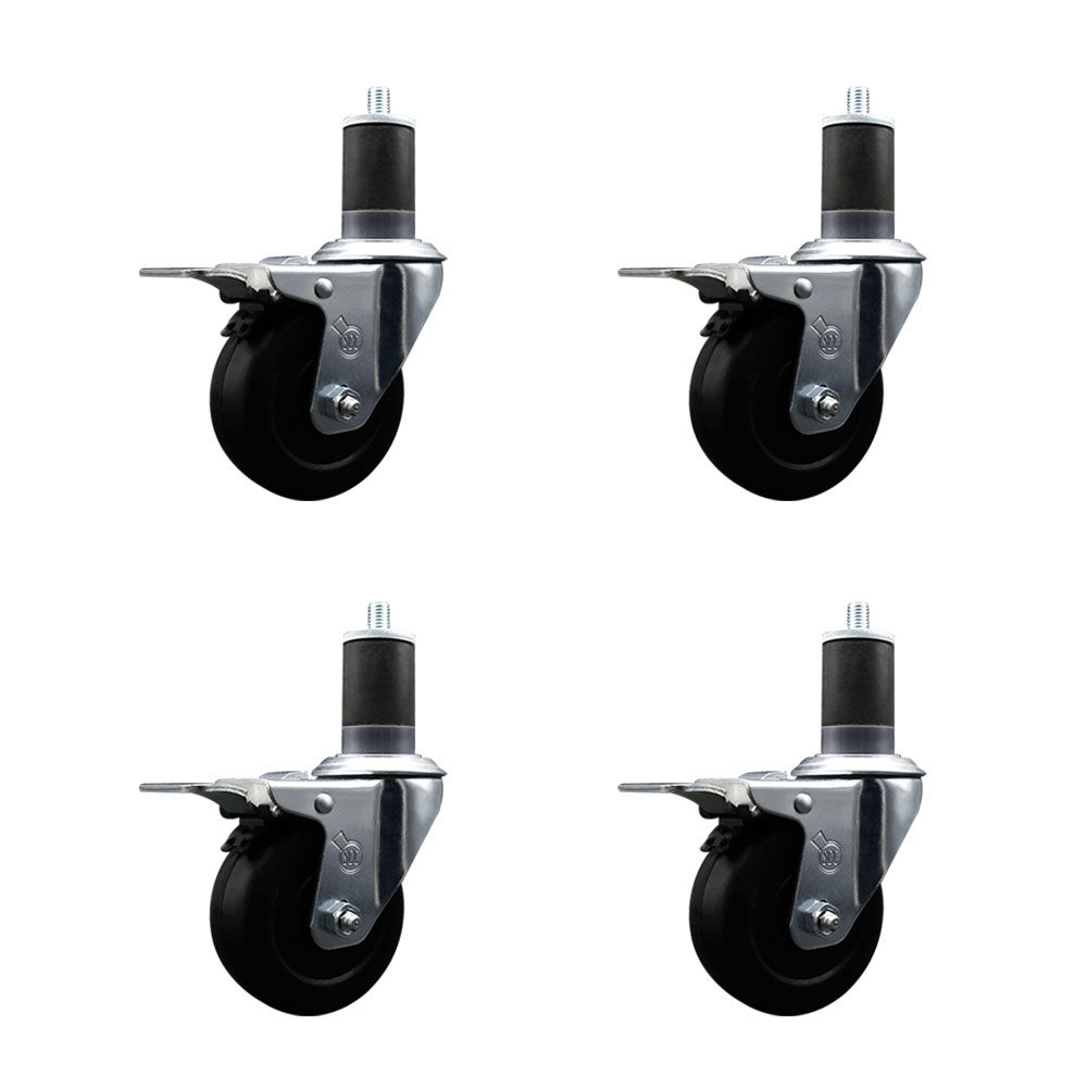 SCC-EXTTL20S314-SRS-158-4 Soft Rubber Swivel Expanding Stem Caster with 3 in. Black Wheels & 1.63 in. Stems - Set of 4