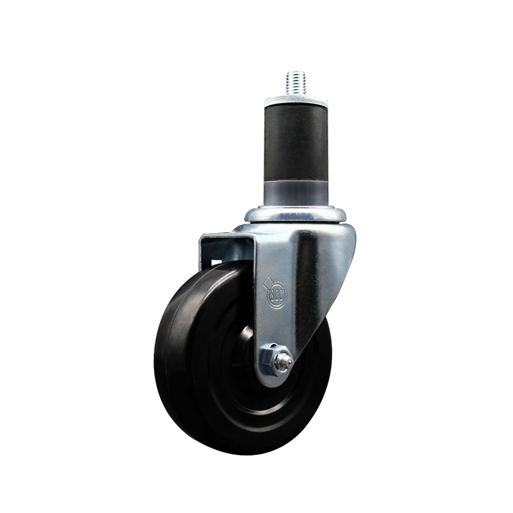 SCC-EX20S414-SRS-158 Soft Rubber Expanding Stem Swivel Caster with 4 in. Black Wheel & 1.63 in. Stem