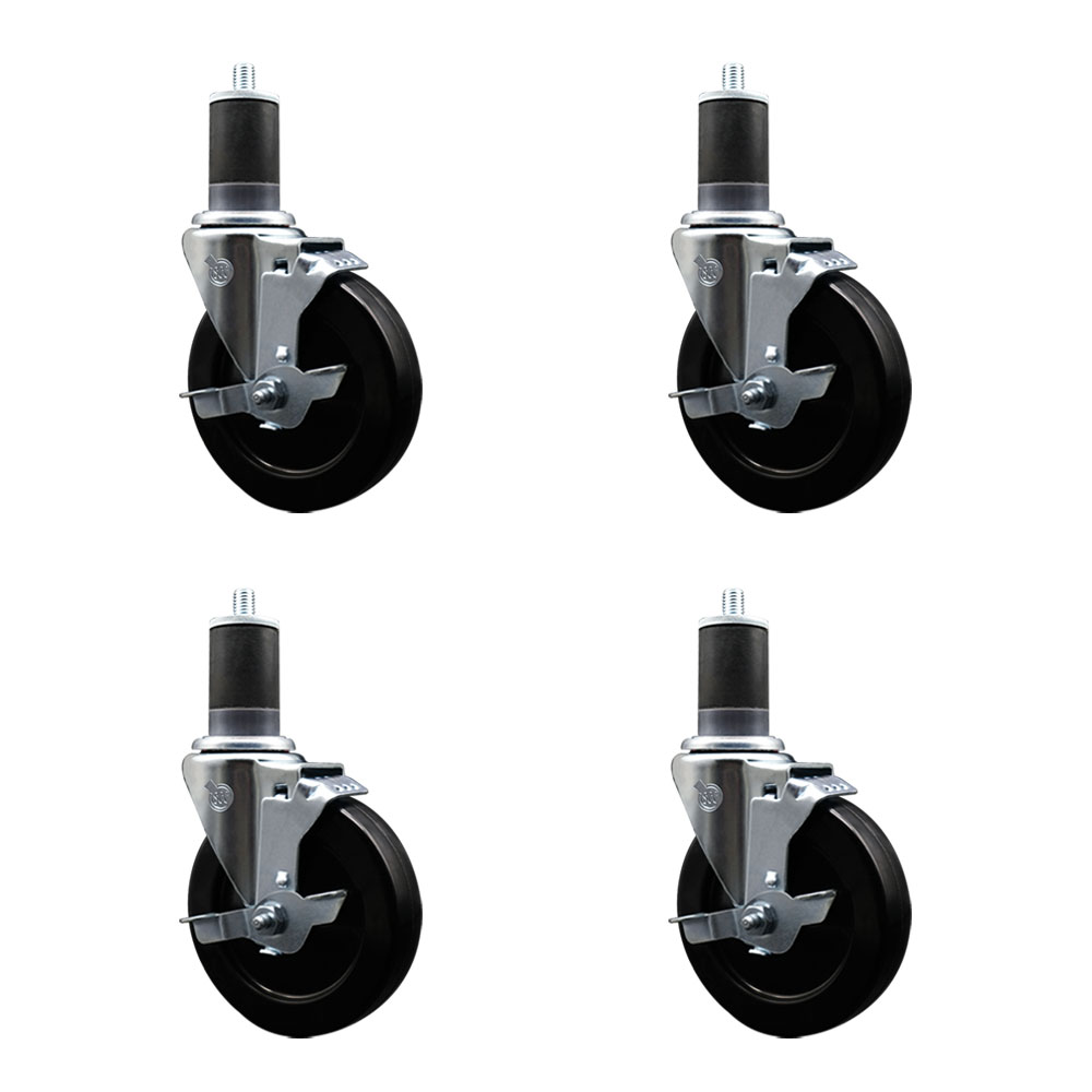 SCC-EX20S514-SRS-TLB-158-4 Soft Rubber Swivel Expanding Stem Caster with 5 in. Black Wheels & 1.63 in. Stems - Set of 4