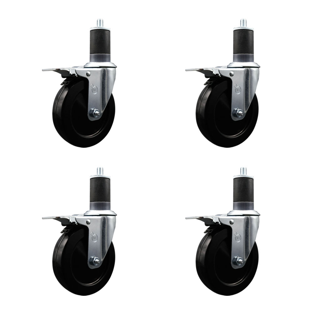 SCC-EXTTL20S514-SRS-158-4 Soft Rubber Swivel Expanding Stem Caster with 5 in. Black Wheels & 1.63 in. Stems - Set of 4