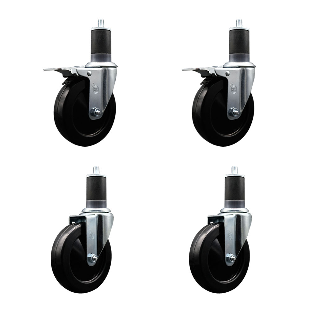 SCC-EXTTL20S514-SRS-2-S-2-158 Soft Rubber Swivel Expanding Stem Caster with 5 in. Black Wheels & 1.63 in. Stems - Set of 4