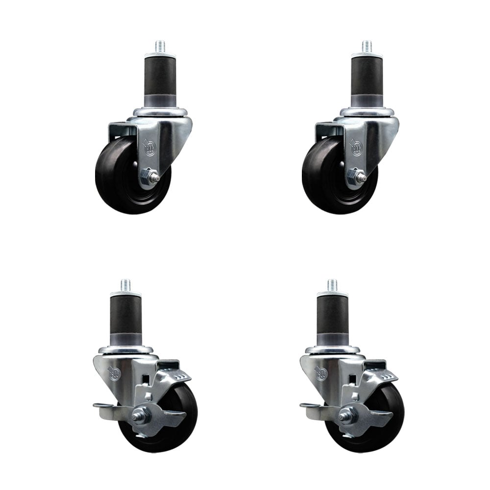SCC-SSEX20S314-SRS-2-TLB-2-158 Stainless Steel Soft Rubber Swivel Expanding Stem Caster with 3 in. Black Wheels & 1.63 in. Stems - Set of 4