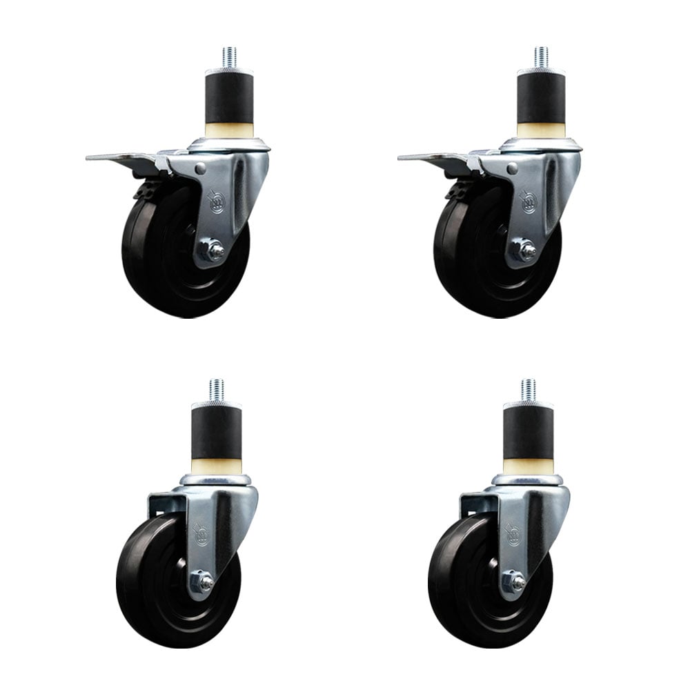 SCC-EXTTL20S414-SRS-2-S-2-178 Soft Rubber Swivel Expanding Stem Caster with 4 in. Black Wheels & 1.87 in. Stems - Set of 4