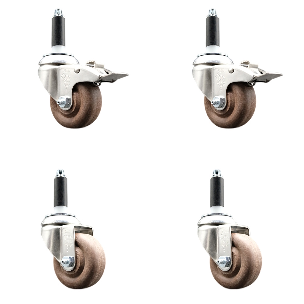 High Temperature Glass Filled Nylon Swivel Stem Caster with 3.5 in. Caster Wheel - 316 Stainless Steel Caster - Set of 4