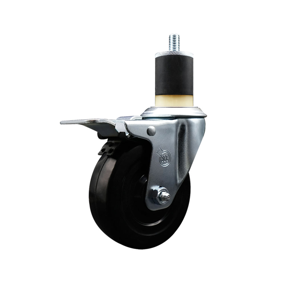Stainless Steel Swivel Caster - Black - 4 in. Wheel - Total Locking Brake