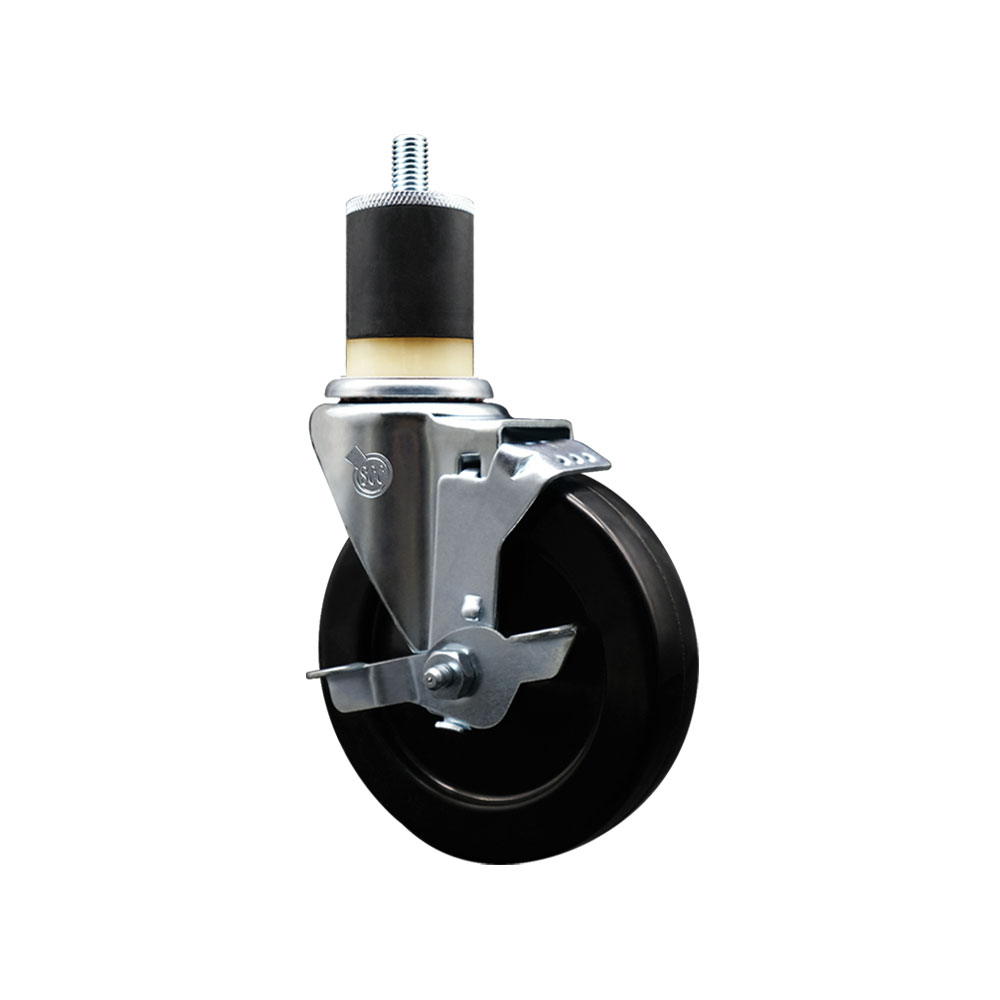 Stainless Steel Soft Rubber Swivel Caster - Black - 5 in. - Top Locking Brake