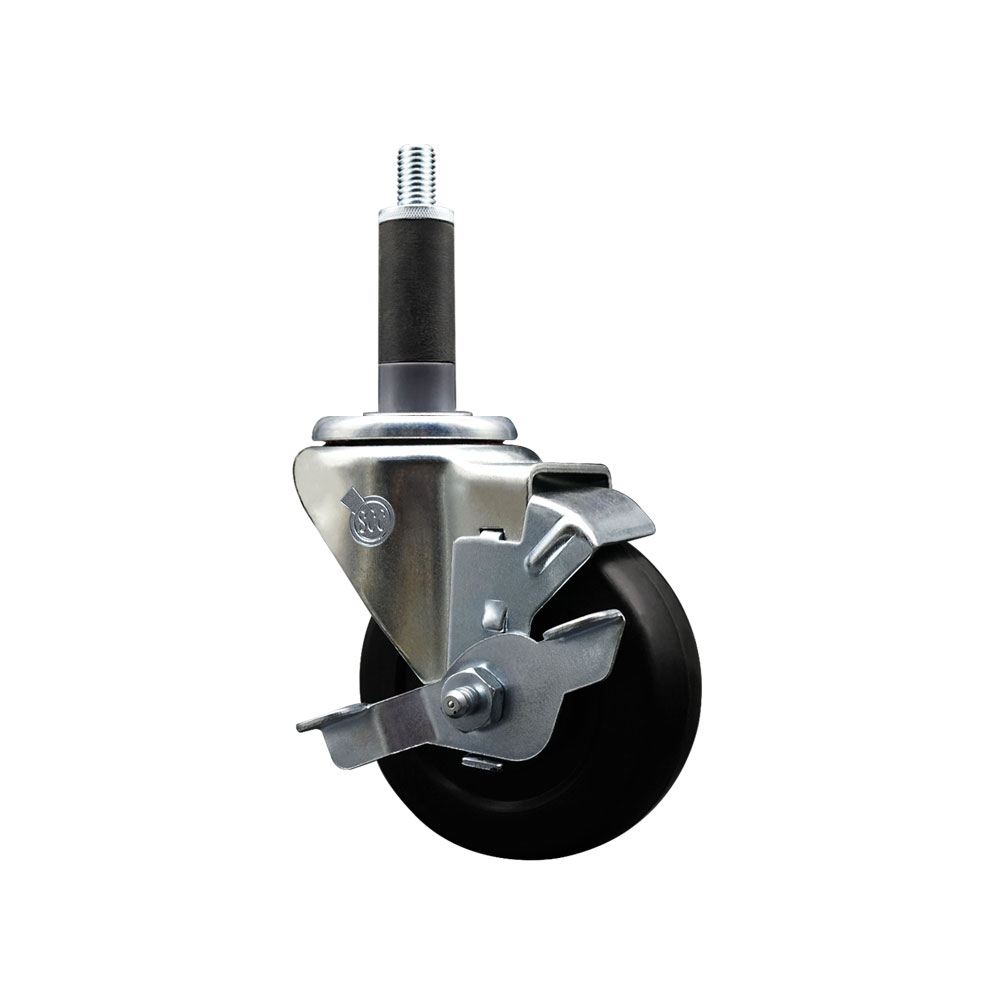 SCC-EX20S3514-SRS-TLB-1 Soft Rubber Expanding Stem Swivel Caster with 3.5 in. Black Wheel & 1 in. Stem & Top Locking Brake