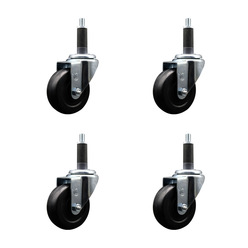 SCC-EX20S3514-SRS-1-4 Soft Rubber Swivel Expanding Stem Caster with 3.5 in. Black Wheels & 1 in. Stems - Set of 4
