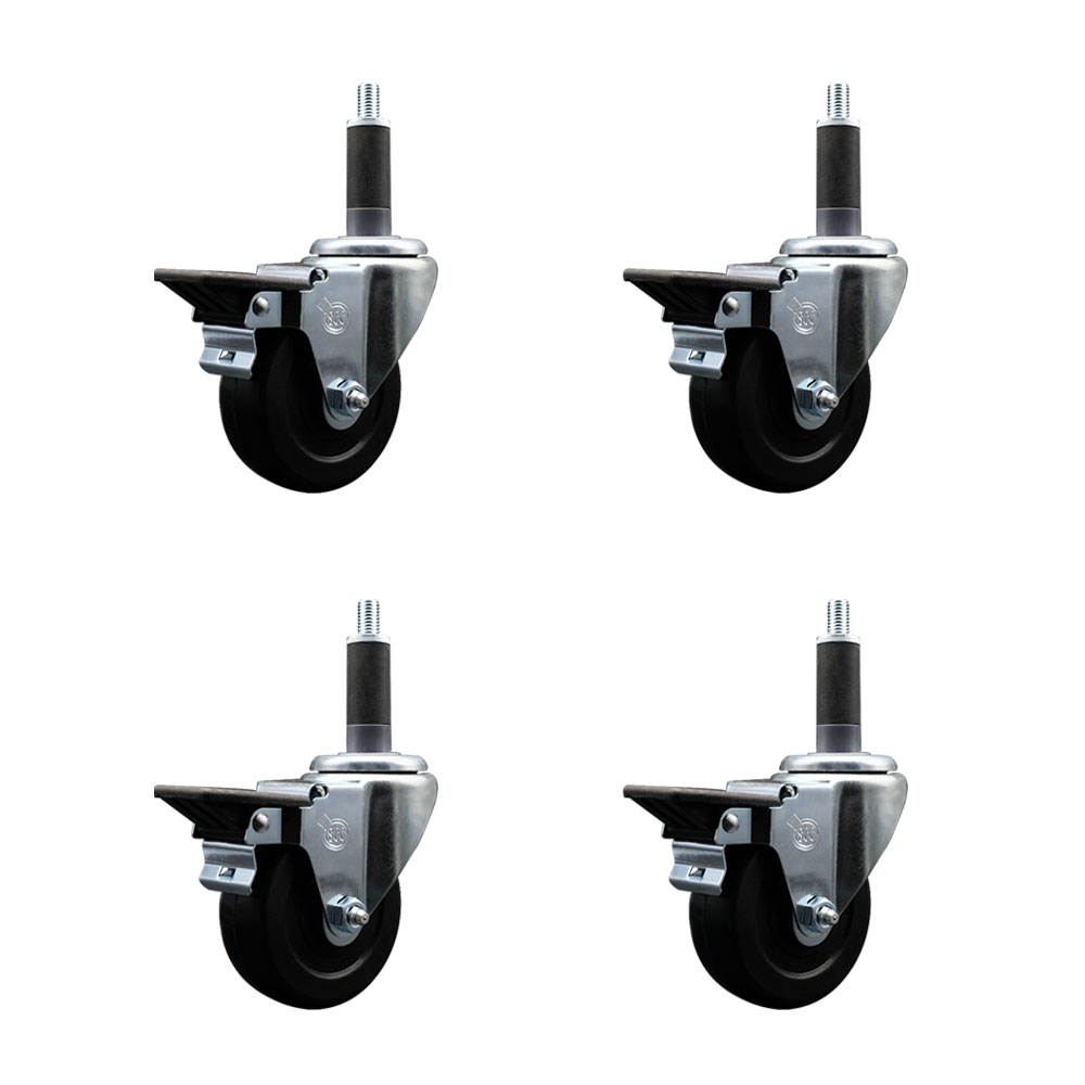 SCC-EX20S3514-SRS-PLB-1-4 Soft Rubber Swivel Expanding Stem Caster with 3.5 in. Black Wheels & 1 in. Stems - Set of 4
