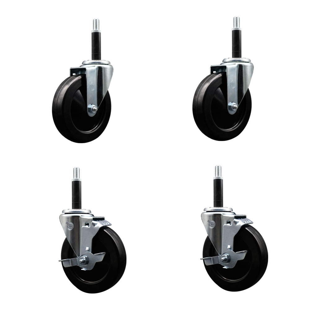 SCC-SSEX20S514-SRS-2-TLB-2-34 Stainless Steel Soft Rubber Swivel Expanding Stem Caster with 5 in. Black Wheels & 0.75 in. Stems - Set of 4