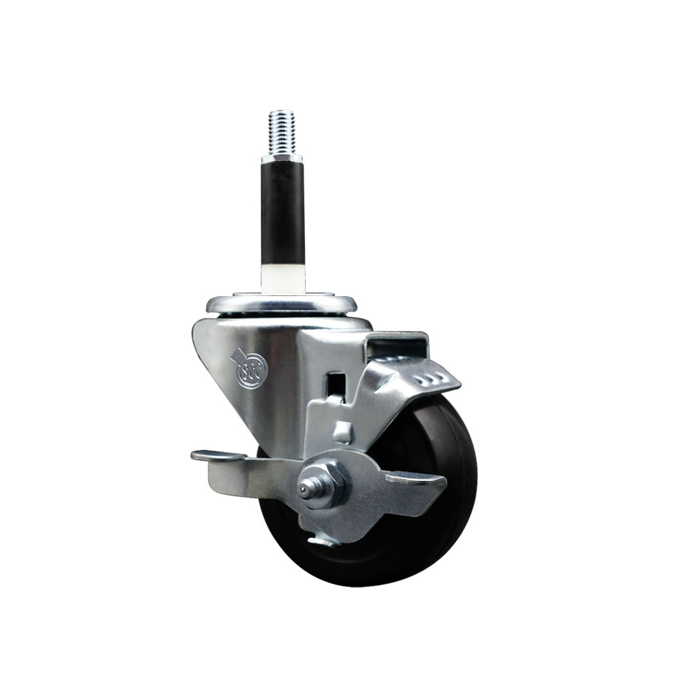 SCC-EX20S314-SRS-TLB-78 Soft Rubber Expanding Stem Swivel Caster with 3 in. Black Wheel & 0.87 in. Stem & Top Locking Brake