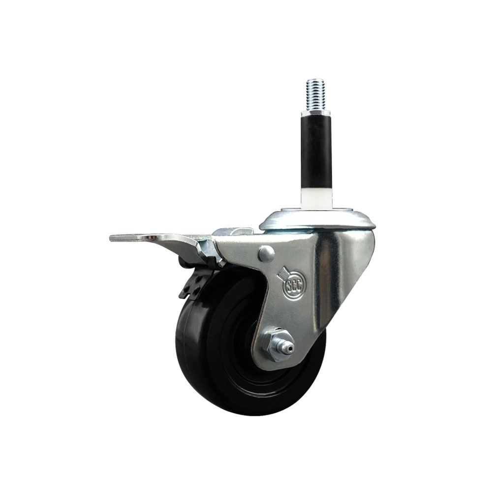 SCC-EXTTL20S314-SRS-78 Soft Rubber Expanding Stem Swivel Caster with 3 in. Black Wheel & 0.87 in. Stem & Total Locking Brake