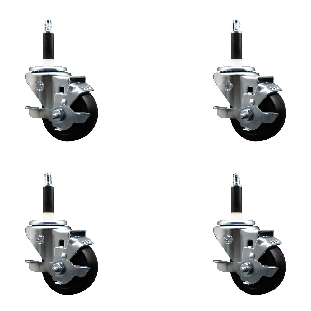 SCC-EX20S314-SRS-TLB-78-4 Soft Rubber Swivel Expanding Stem Caster with 3 in. Black Wheels & 0.87 in. Stems - Set of 4