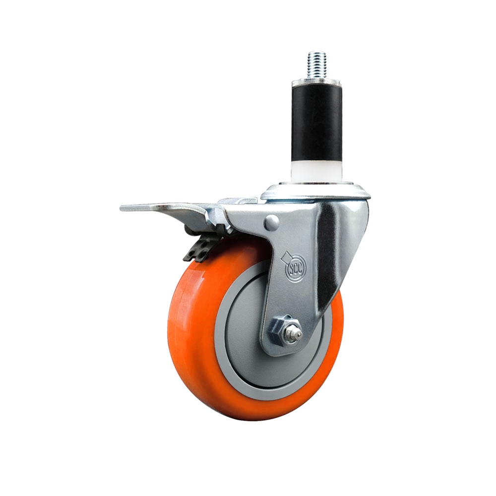 SCC-EXTTL20S414-PPUB-ORG-138 Polyurethane Expanding Stem Swivel Caster with 4 in. Orange Wheel & 1.38 in. Stem & Total Locking Brake