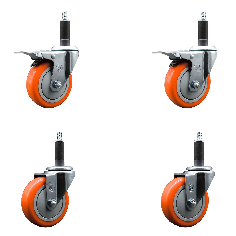 SCC-EXTTL20S414-PPUB-ORG-2-S-2-1 Polyurethane Swivel Expanding Stem Caster with 4 in. Orange Wheels & 1 in. Stems - Set of 4