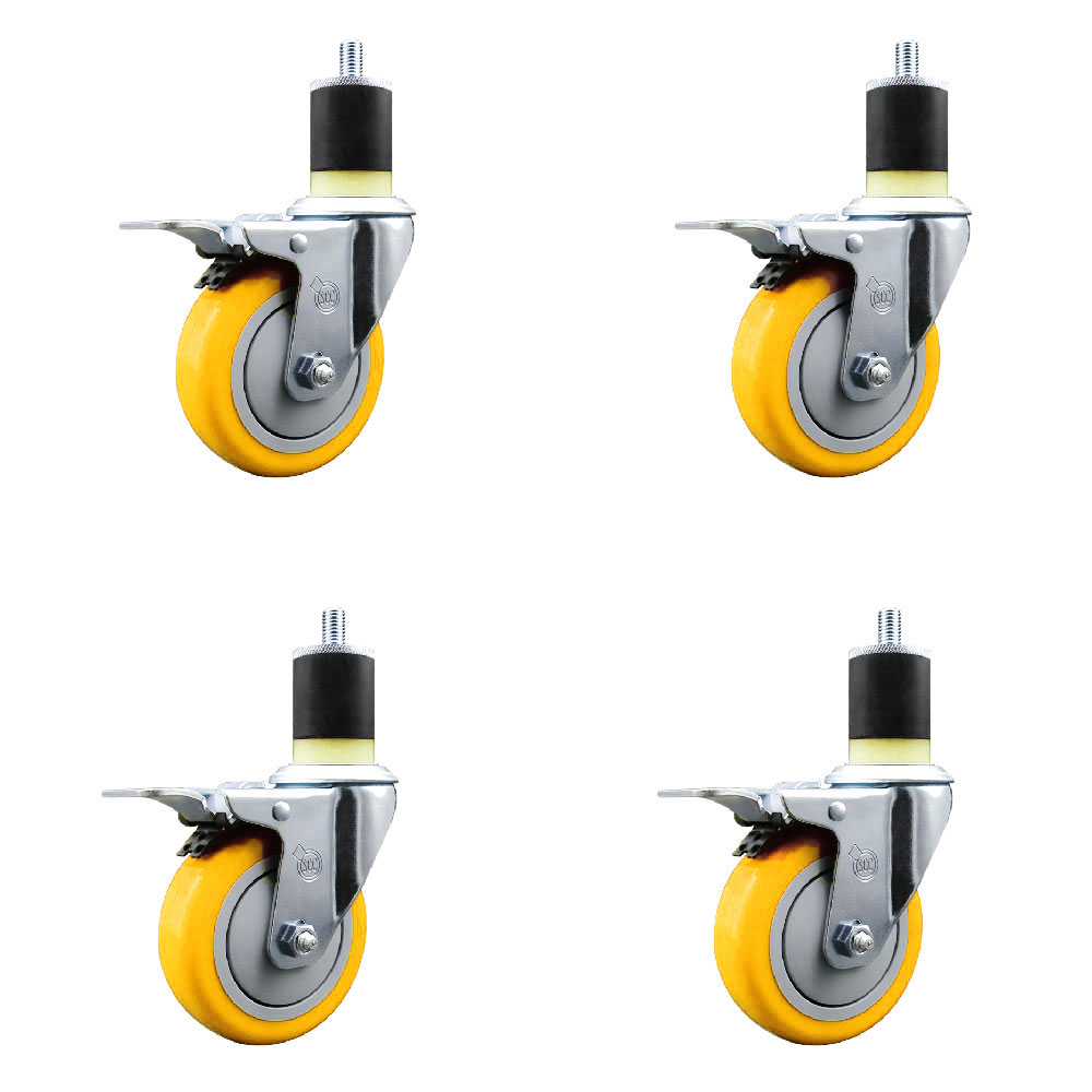 SCC-EXTTL20S414-PPUB-YEL-178-4 Polyurethane Swivel Expanding Stem Caster with 4 in. Yellow Wheels & 1.87 in. Stems - Set of 4