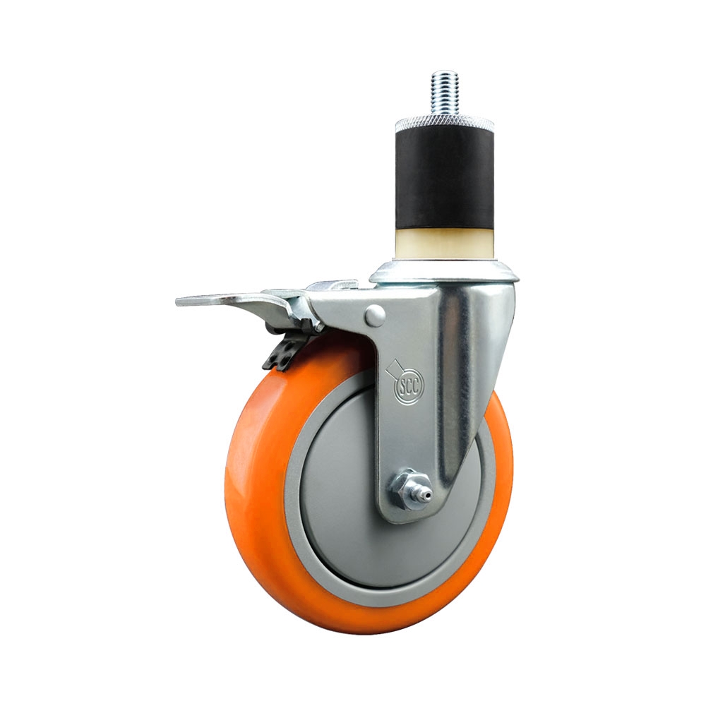 SCC-EXTTL20S514-PPUB-ORG-178 Polyurethane Expanding Stem Swivel Caster with 5 in. Orange Wheel & 1.87 in. Stem & Total Locking Brake