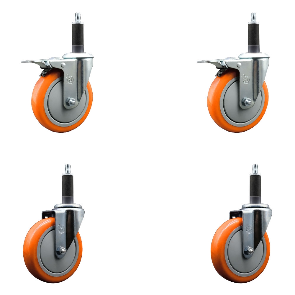 SCC-EXTTL20S514-PPUB-ORG-2-S-2-1 Polyurethane Swivel Expanding Stem Caster with 5 in. Orange Wheels & 1 in. Stems - Set of 4