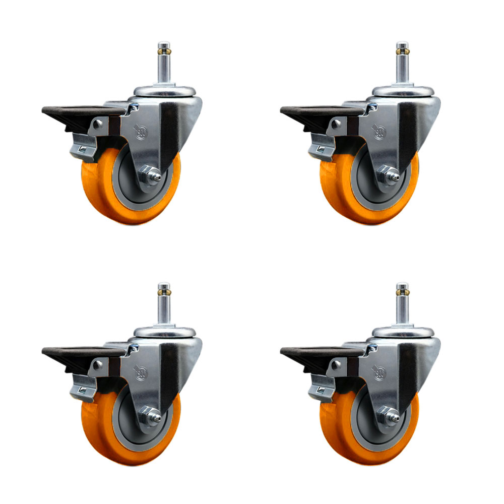 SCC-GR20S3514-PPUB-ORG-PLB-716138-4 Polyurethane Swivel Grip Ring Stem Caster with 3.5 x 1.25 in. Orange Wheels & 0.43 in. Stems - Set of 4