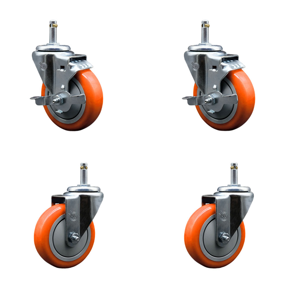 GR20S414-PPUB-ORG-TLB-716138-2-S-2 Polyurethane Swivel Grip Ring Stem Caster with 4 x 1.25 in. Orange Wheels & 0.43 in. Stems - Set of 4