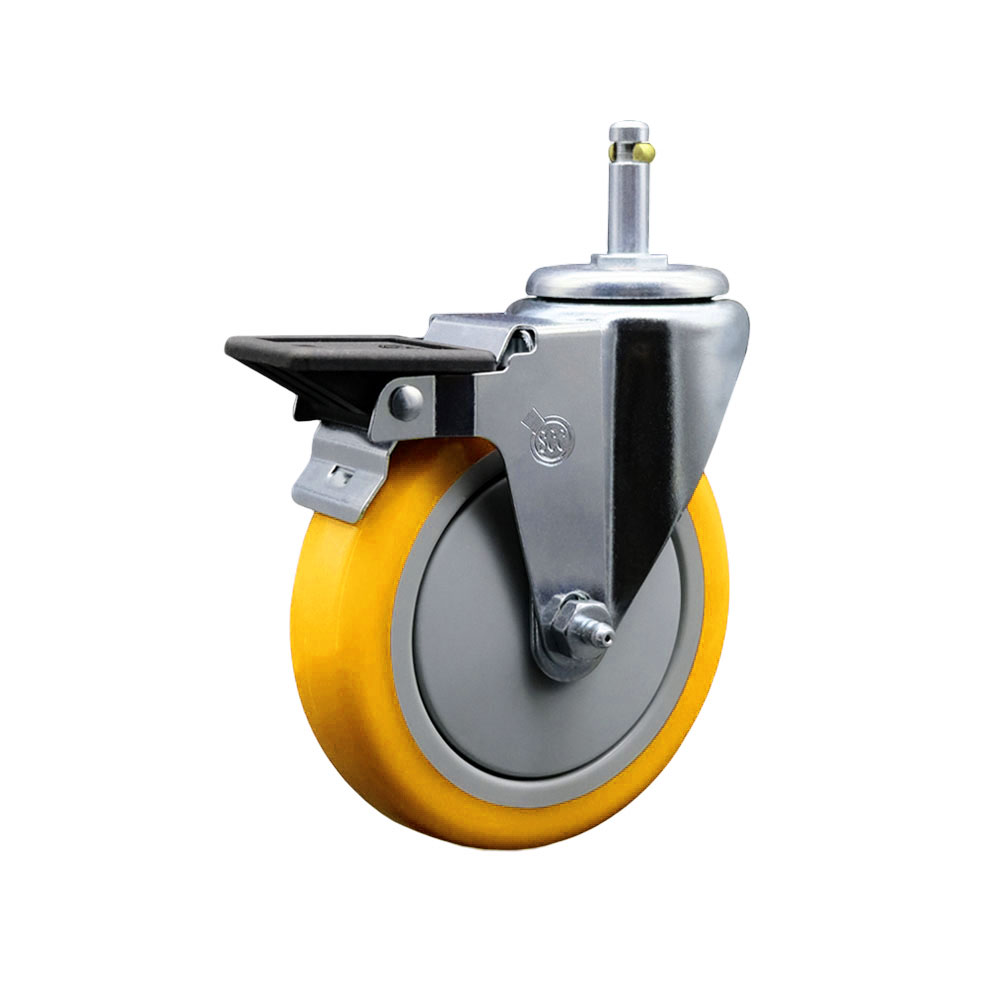 SCC-GR20S514-PPUB-YEL-PLB-716138 Polyurethane Swivel Grip Ring Stem Caster with 5 x 1.25 in. Yellow Wheel & 0.43 in. Stem & Posi Locking Brake