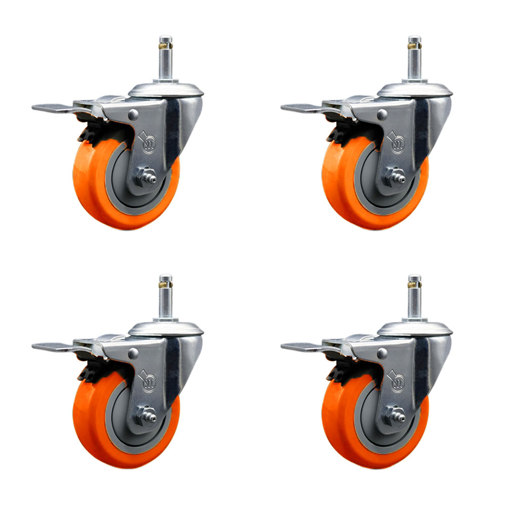 SCC-GRTTL20S414-PPUB-ORG-716138-4 Polyurethane Swivel Grip Ring Stem Caster with 4 x 1.25 in. Orange Wheels & 0.43 in. Stems - Set of 4