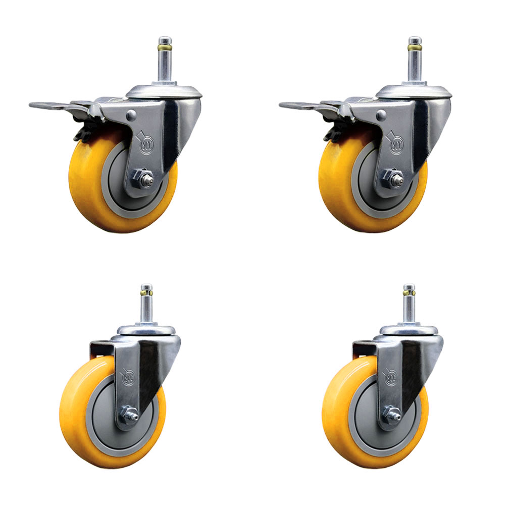SCC-GRTTL20S414-PPUBYEL-716138-2-S-2 Polyurethane Swivel Grip Ring Stem Caster with 4 x 1.25 in. Yellow Wheels & 0.43 in. Stems - Set of 4