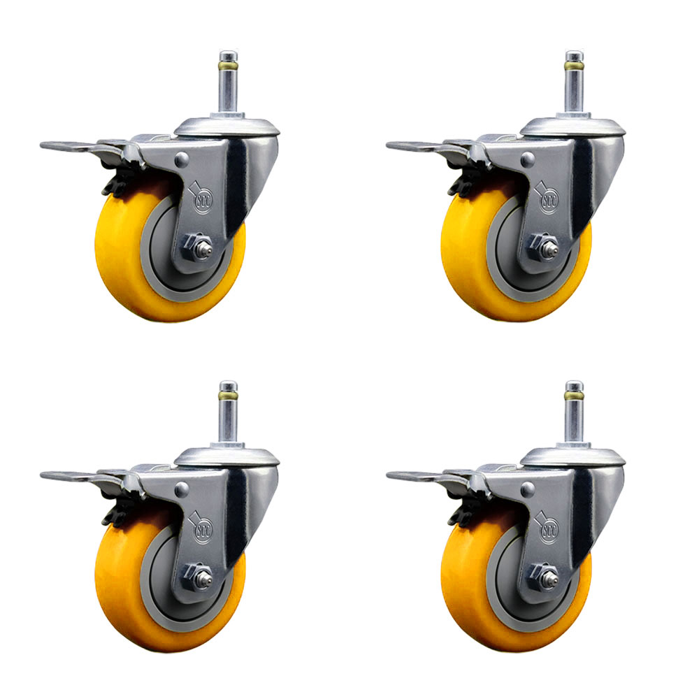 SCC-GRTTL20S414-PPUB-YEL-716138-4 Polyurethane Swivel Grip Ring Stem Caster with 4 x 1.25 in. Yellow Wheels & 0.43 in. Stems - Set of 4