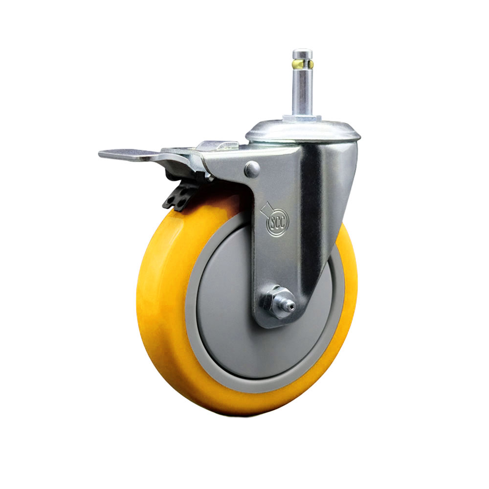 SCC-GRTTL20S514-PPUB-YEL-716138 Polyurethane Swivel Grip Ring Stem Caster with 5 x 1.25 in. Yellow Wheel & 0.43 in. Stem & Total Locking Brake