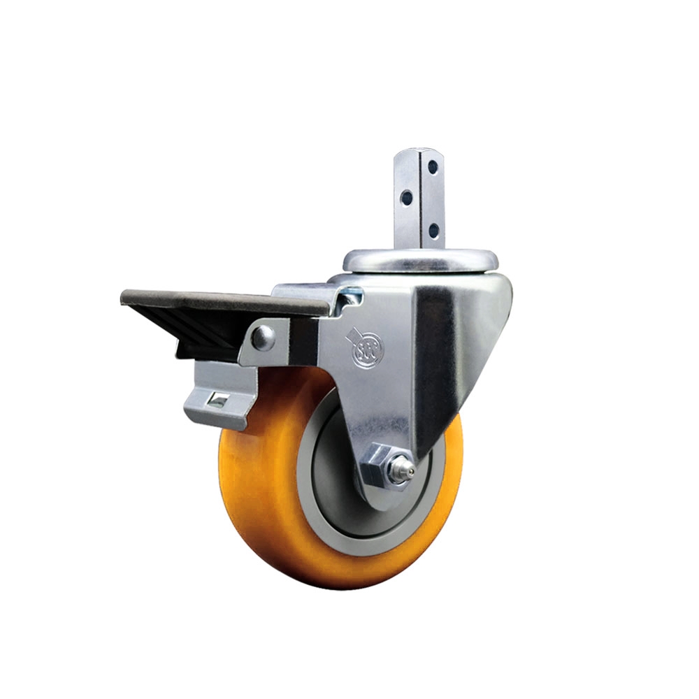 Swivel Square Stem Caster with 3.5 x 1.25 in. Yellow Polyurethane Wheel, 0.75 x 2 in. Square Stem with 3 0.26 in. Diameter Mounting Holes