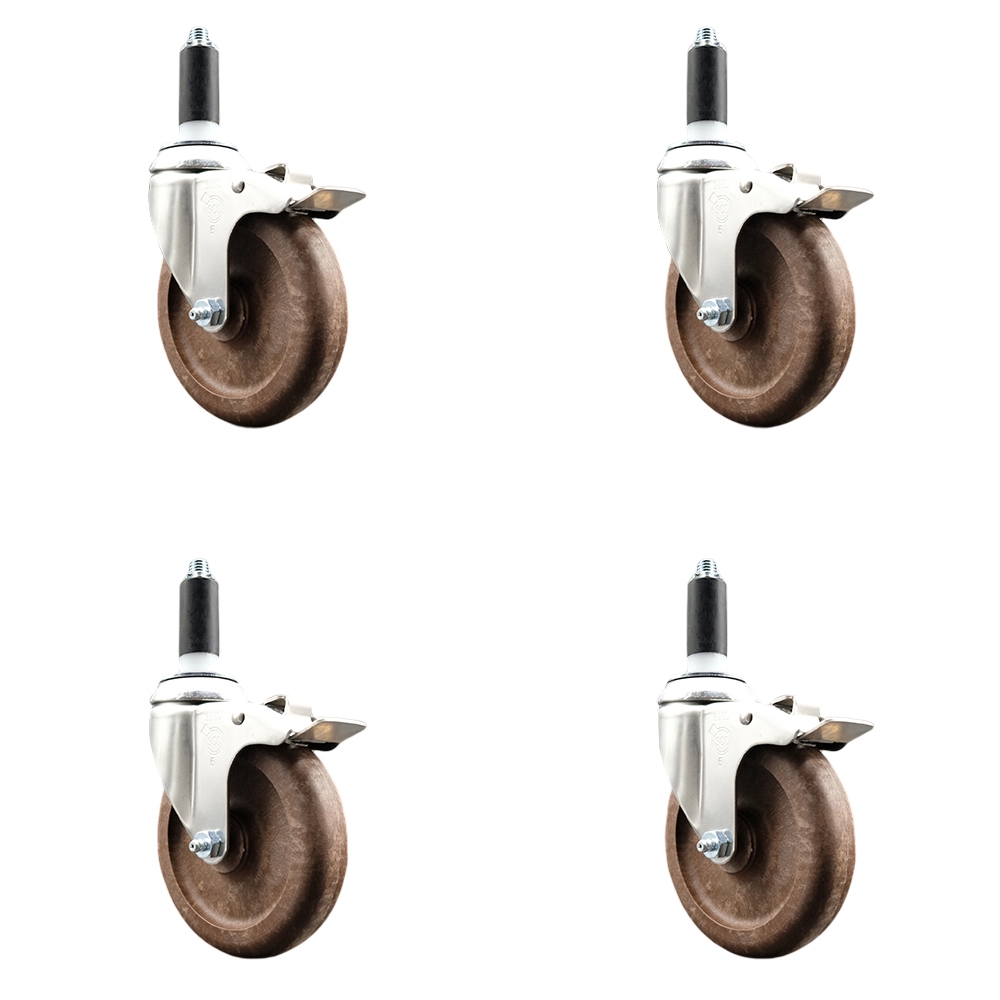 High Temperature Glass Filled Nylon Swivel Stem Caster with 5 in. Caster Wheel, 1 in. Expanding Stem - 316 Stainless Steel Caster - Set of 4