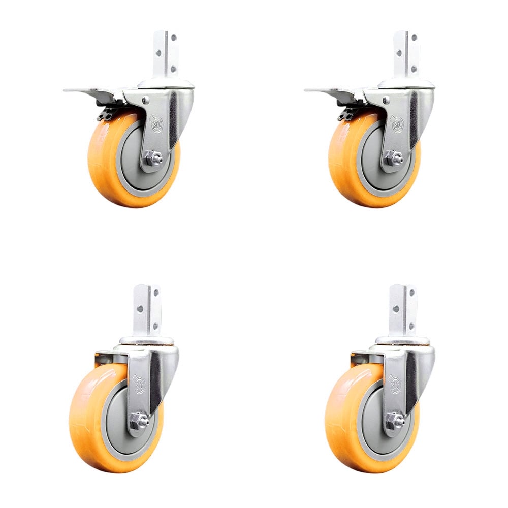 Swivel Square Stem Caster with 4 x 1.25 in. Yellow Poly Wheel, 0.75 x 2 in. Square Stem with 3 0.26 in. Diameter Mounting Holes - Set of 4