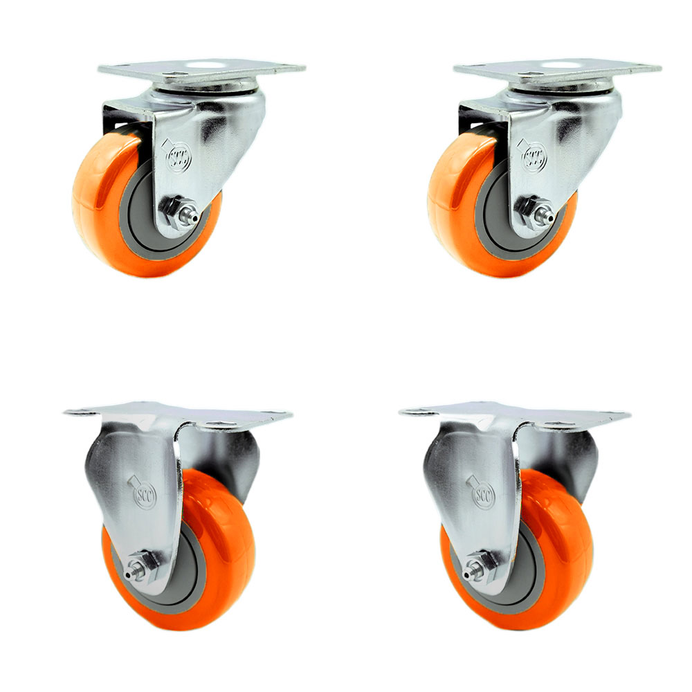SCC-SS20S314-PPUB-ORG-2-R314-2 Stainless Steel Polyurethane Swivel Top Plate Caster with 3 x 1.25 in. Orange Wheels - Set of 4