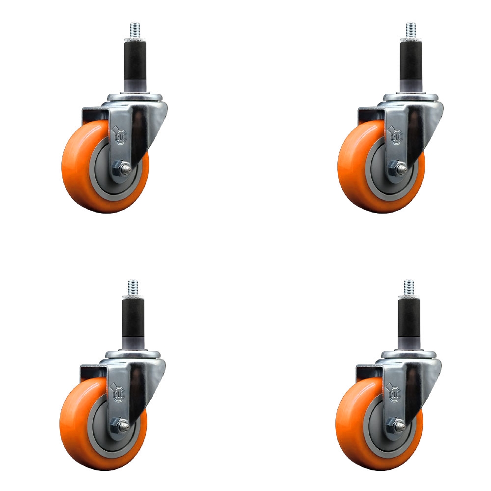 Polyurethane Swivel Caster - Orange - Set of 4 - 1200 lbs Capacity