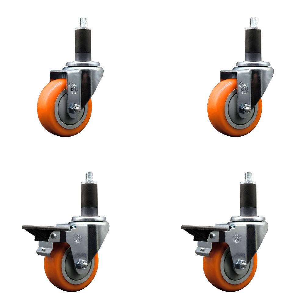 SCC-EX20S3514-PPUB-ORG-2-PLB-2-114 Polyurethane Swivel Expanding Stem Caster with 3.5 in. Orange Wheels & 1.25 in. Stems - Set of 4