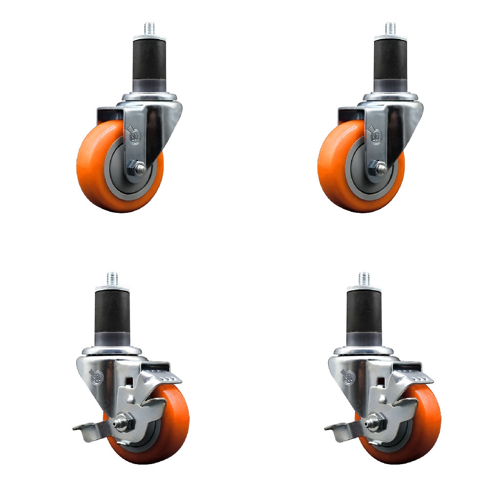 SCC-EX20S3514-PPUB-ORG-2-TLB-2-158 Polyurethane Swivel Expanding Stem Caster with 3.5 in. Orange Wheels & 1.63 in. Stems - Set of 4