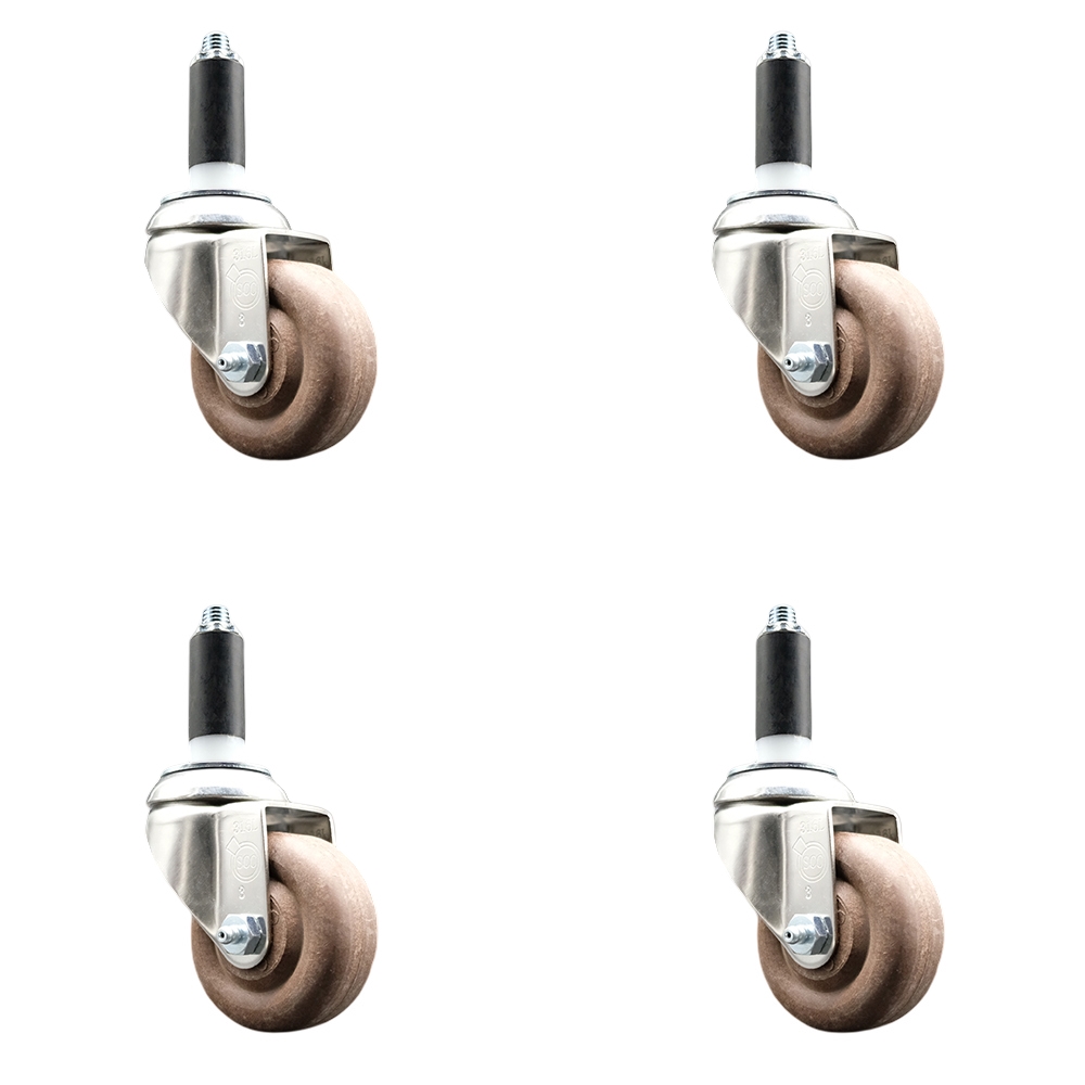 High Temperature Glass Filled Nylon Swivel Stem Caster with 3.5 in. Brown Caster Wheel, - 316 Stainless Steel Casters - Set of 4