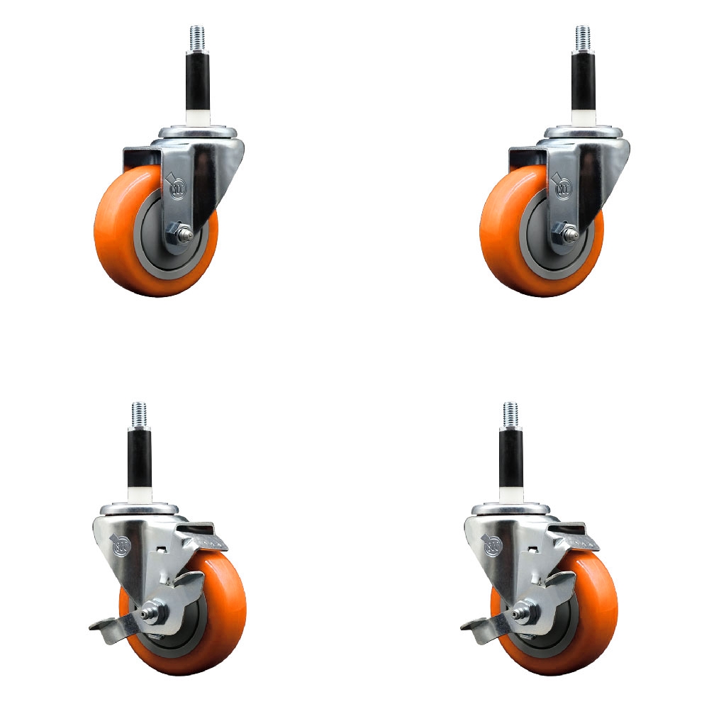 SCC-EX20S3514-PPUB-ORG-2-TLB-2-78 Polyurethane Swivel Expanding Stem Caster with 3.5 in. Orange Wheels & 0.87 in. Stems - Set of 4