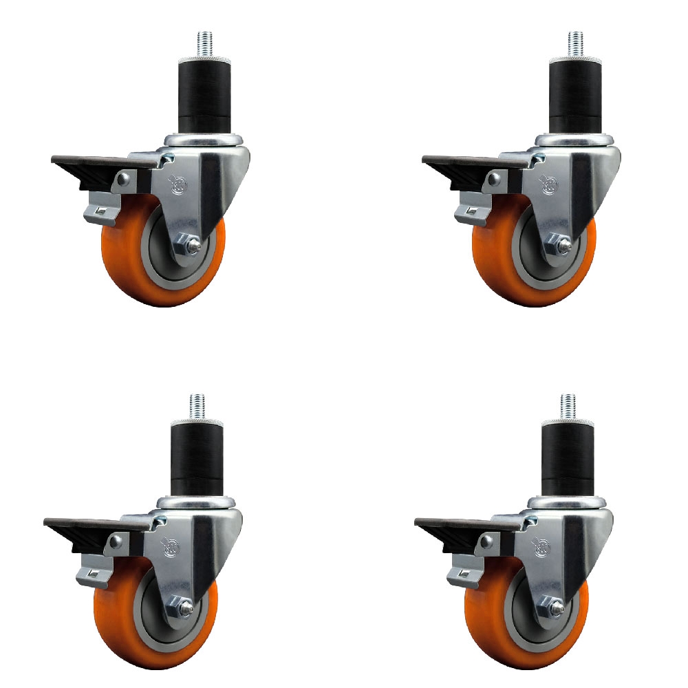 SCC-EX20S3514-PPUB-ORG-PLB-134-4 Polyurethane Swivel Expanding Stem Caster with 3.5 in. Orange Wheels & 1.75 in. Stems - Set of 4