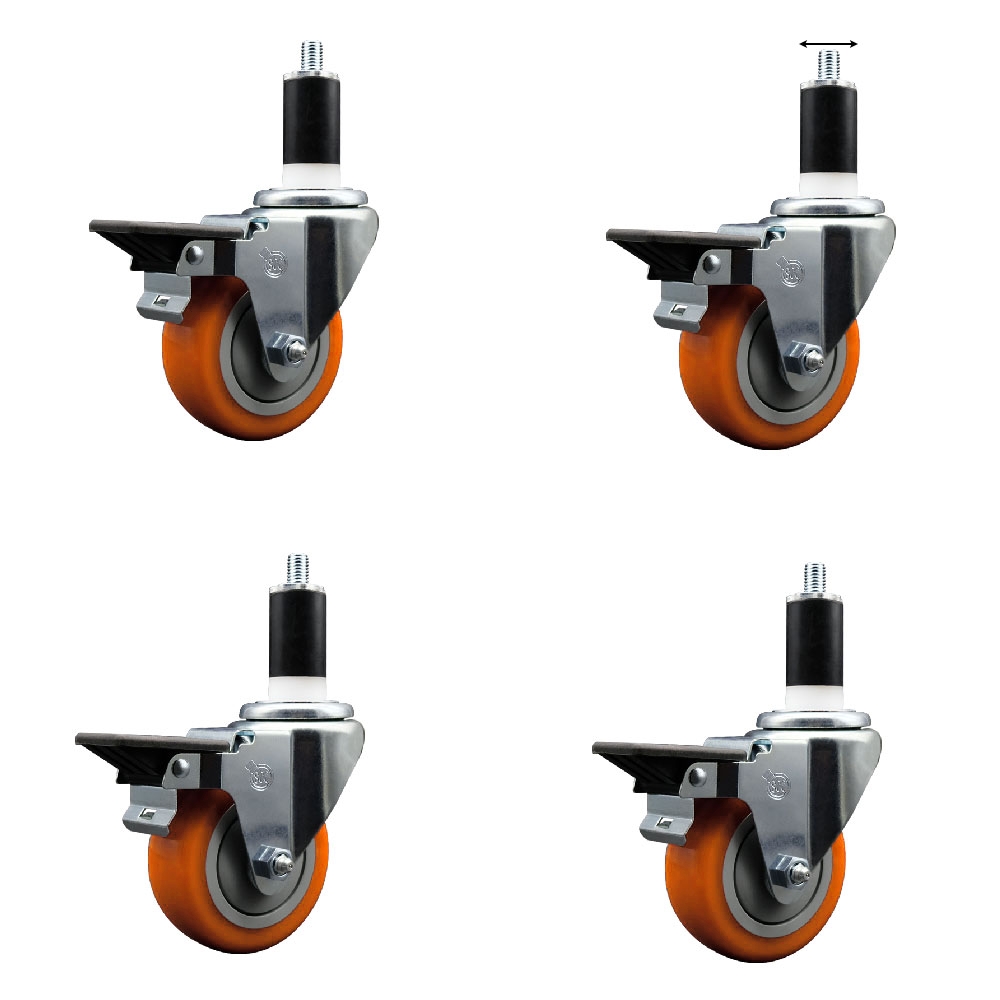 SCC-EX20S3514-PPUB-ORG-PLB-138-4 Polyurethane Swivel Expanding Stem Caster with 3.5 in. Orange Wheels & 1.38 in. Stems - Set of 4
