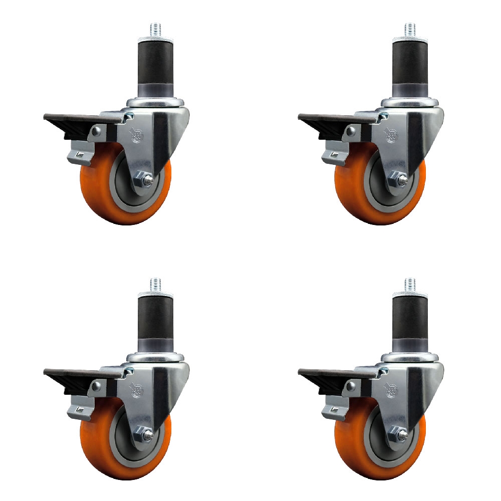 SCC-EX20S3514-PPUB-ORG-PLB-158-4 Polyurethane Swivel Expanding Stem Caster with 3.5 in. Orange Wheels & 1.63 in. Stems - Set of 4