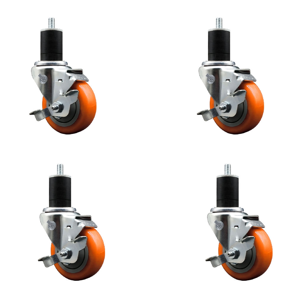 SCC-EX20S3514-PPUB-ORG-TLB-134-4 Polyurethane Swivel Expanding Stem Caster with 3.5 in. Orange Wheels & 1.75 in. Stems - Set of 4