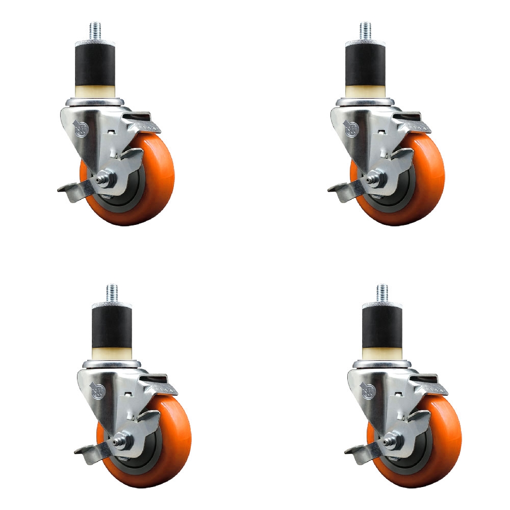 SCC-EX20S3514-PPUB-ORG-TLB-178-4 Polyurethane Swivel Expanding Stem Caster with 3.5 in. Orange Wheels & 1.87 in. Stems - Set of 4
